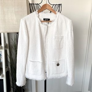 Donna Karan Open Front White Blazer